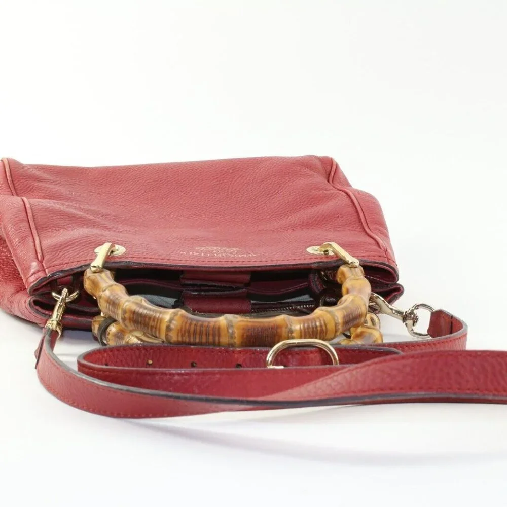 GUCCI Dark Red Bambooo Shooper Tote Leather Medium 2way 3GK1226K